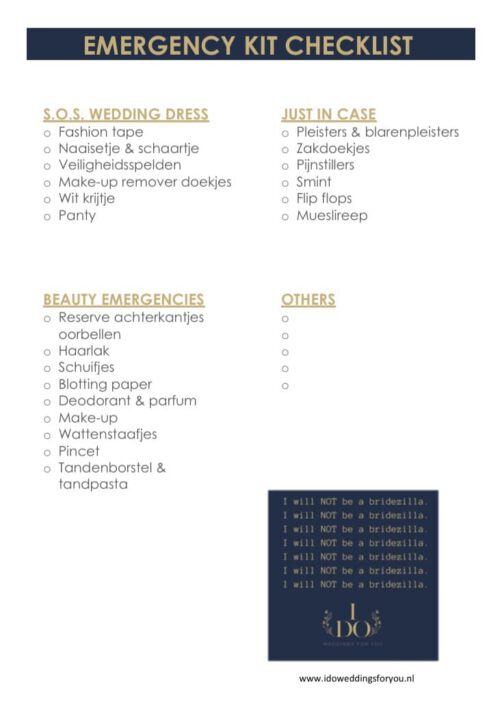 Bruiloft emergency kit checklist